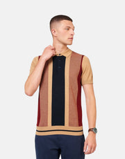 Ben Sherman Vertical Stripe Knitted Brown Polo Shirt