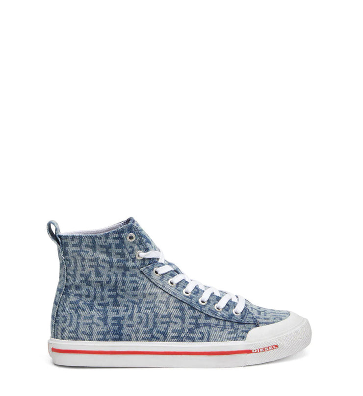 DIESEL HIGH-TOP SNEAKERS IN MONOGRAM DENIM