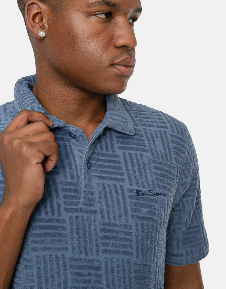 Ben Sherman Textured Terry Blue Polo Shirt