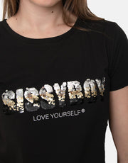 Sissy Boy Regular Sequin Black T-Shirt