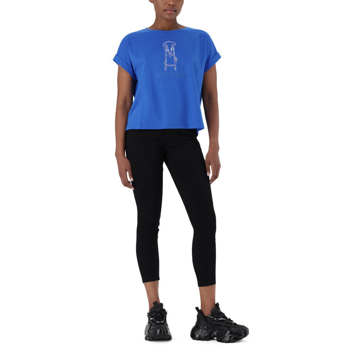 SOPHIA BOXY CRYSTAL LOGO TEE BLUE